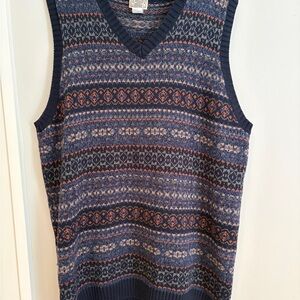 L.L. Bean Men's VINTAGE 100% Cotton Patterned V-Neck Sweater Vest xL TALL